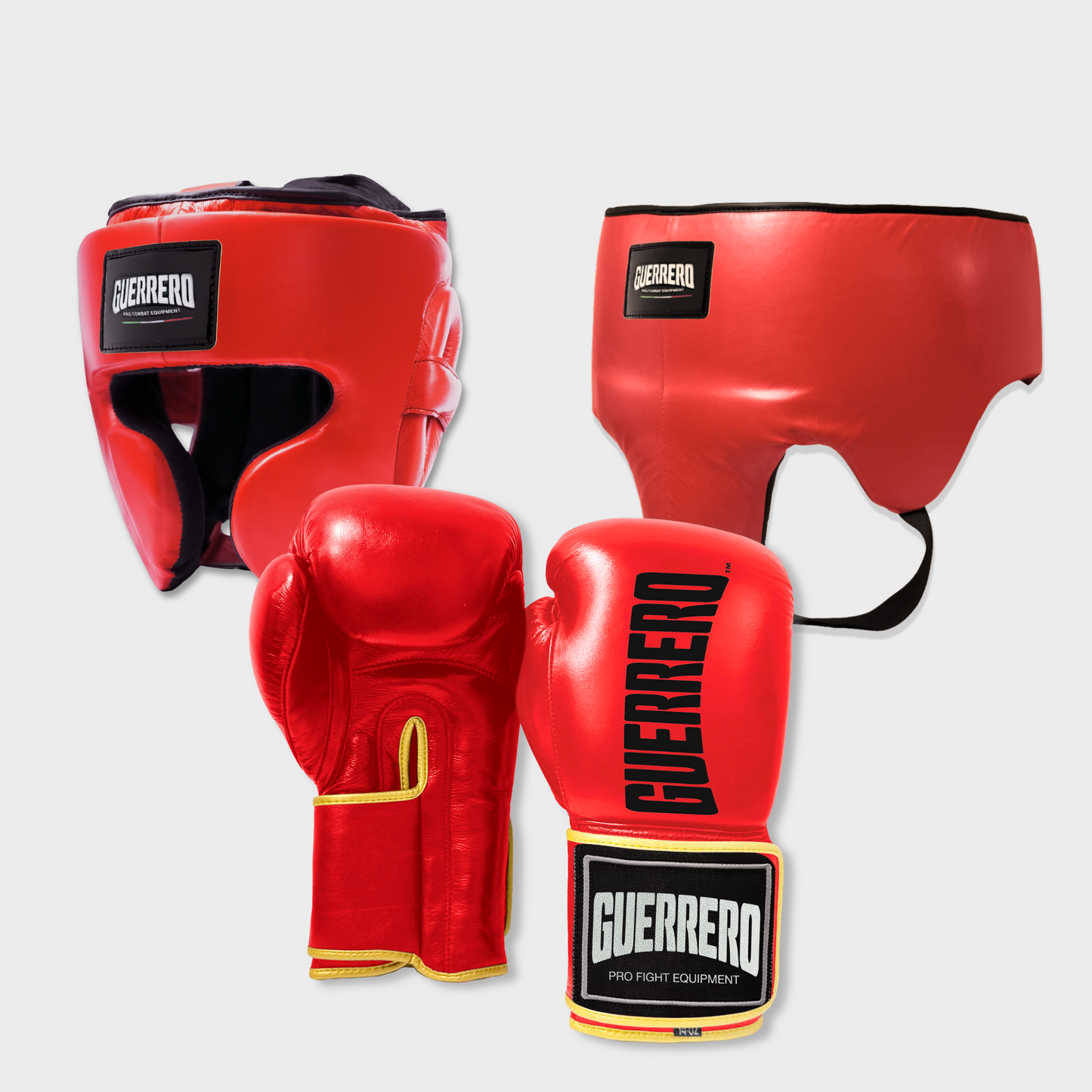 Guantoni Titan Più Caschetto Full Guard E Conchiglia Protettiva Rossi in vera pelle | Guerrero