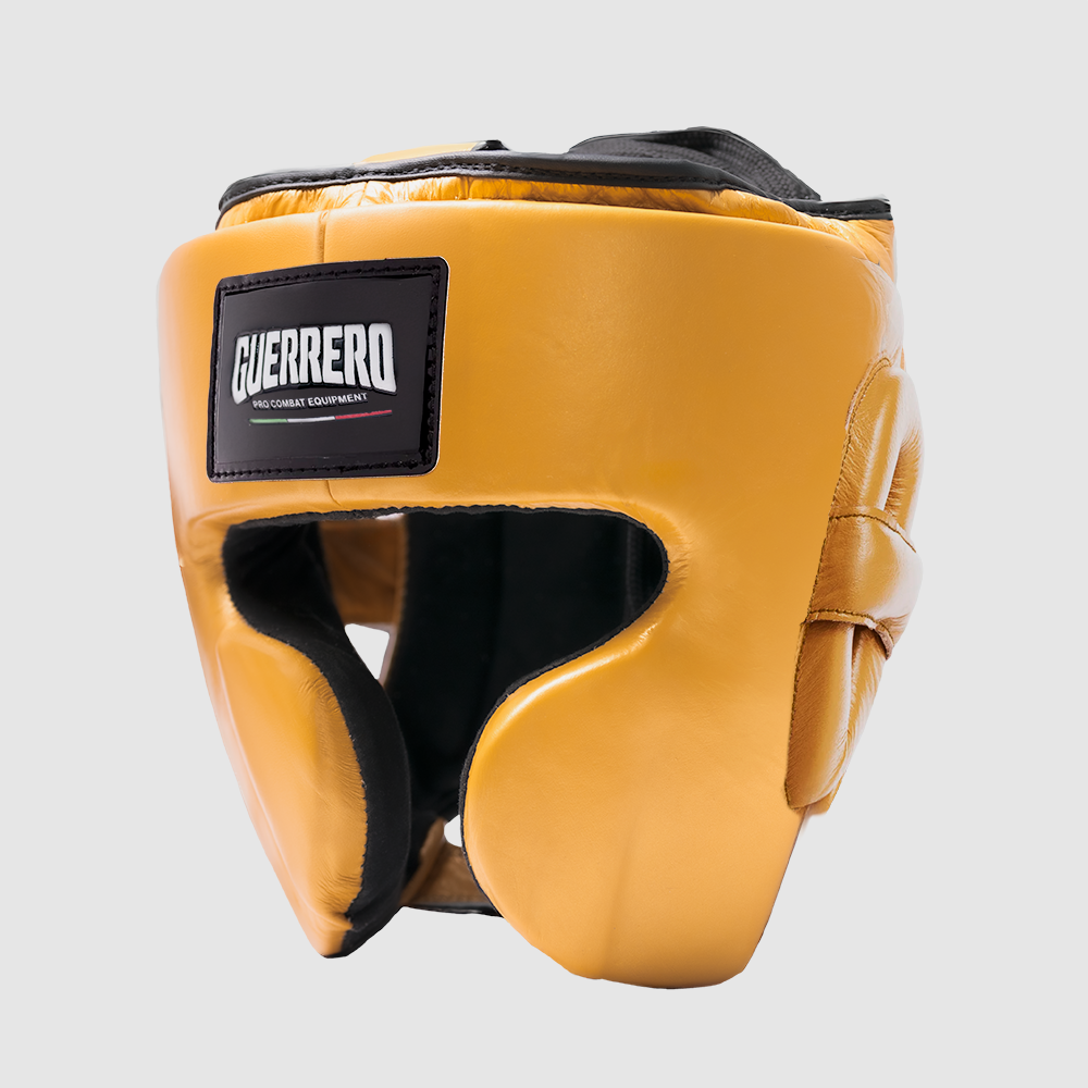 Casque de boxe Full Guard Gold en cuir véritable | Guerrero™