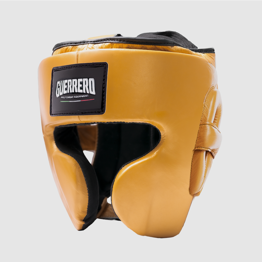 Guantoni Flex Strike Più Caschetto Full Guard E Conchiglia Protettiva Oro in vera pelle | Guerrero