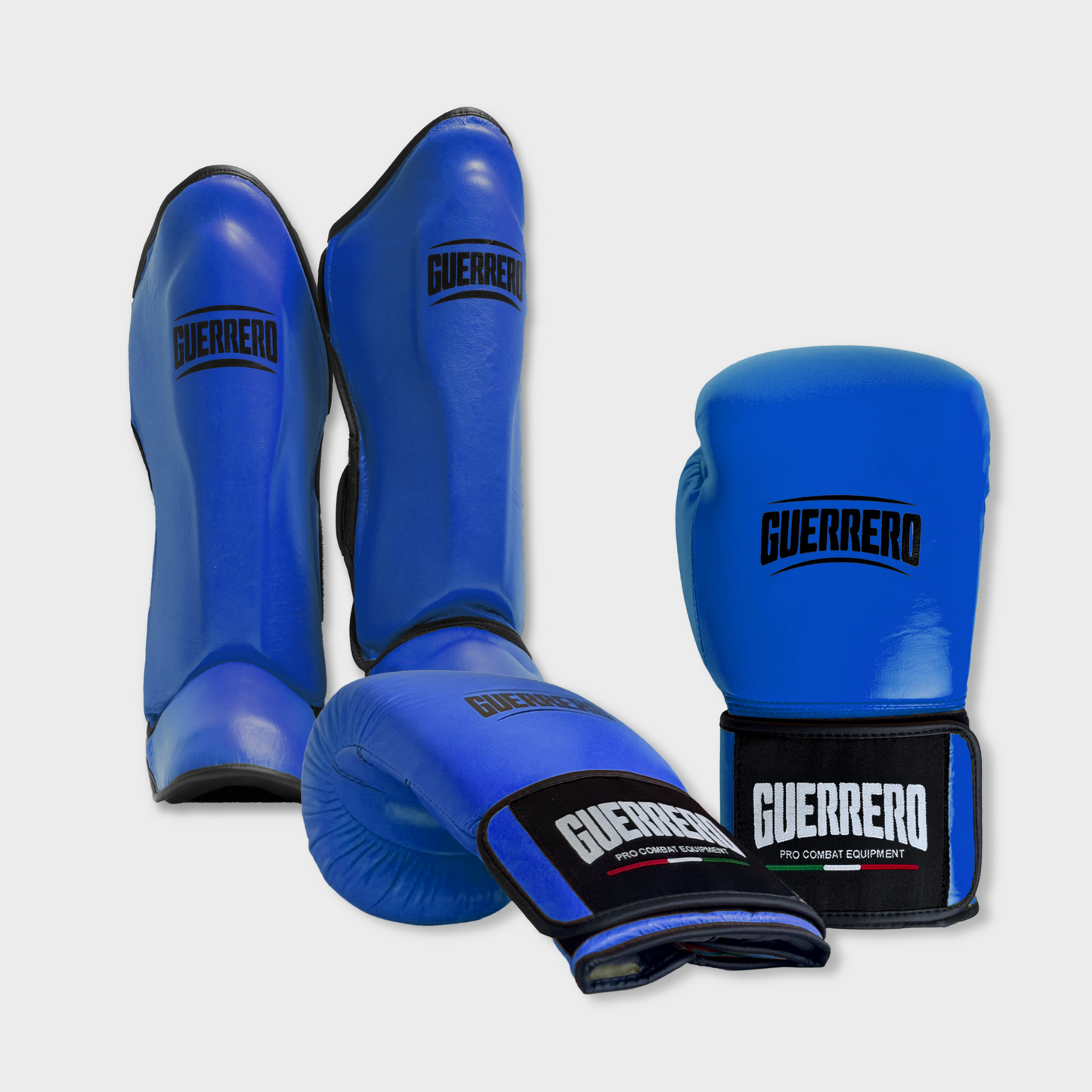 Guantoni Flex Strike Più Paratibia Impact Blu in vera pelle | Guerrero