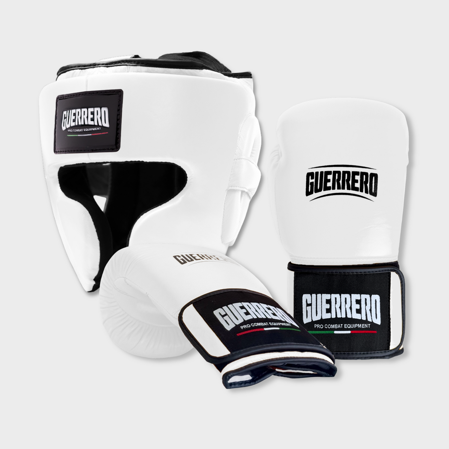 Guantoni Flex Strike Più Caschetto Full Guard Bianchi in vera pelle | Guerrero