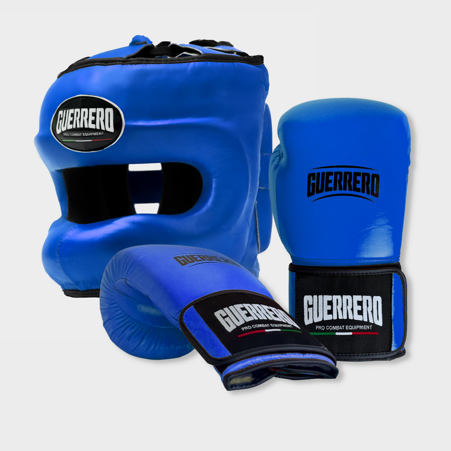 Guantoni Flex Strike Più Caschetto Max Vision Blu in vera pelle | Guerrero
