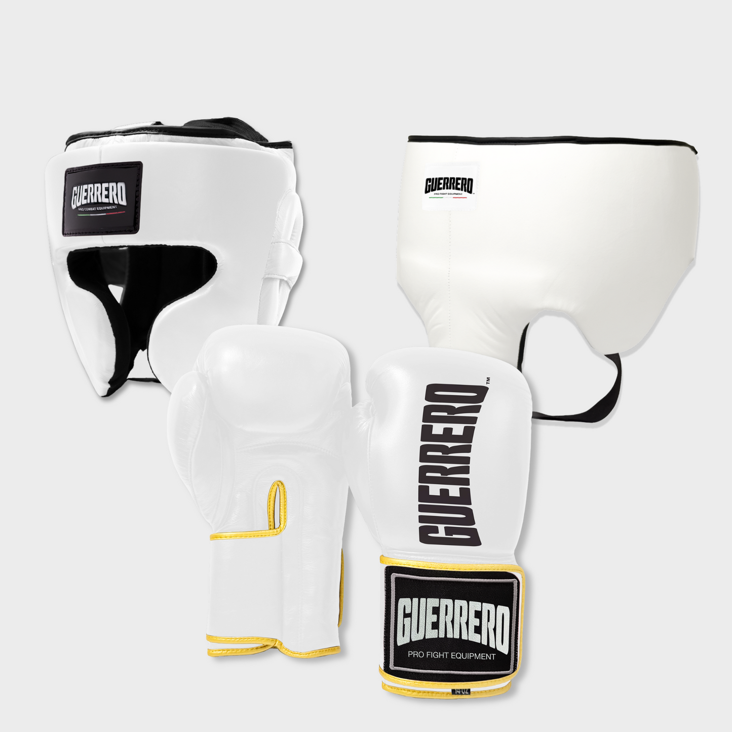 Guantoni Titan Più Caschetto Full Guard E Conchiglia Protettiva Bianchi in vera pelle | Guerrero