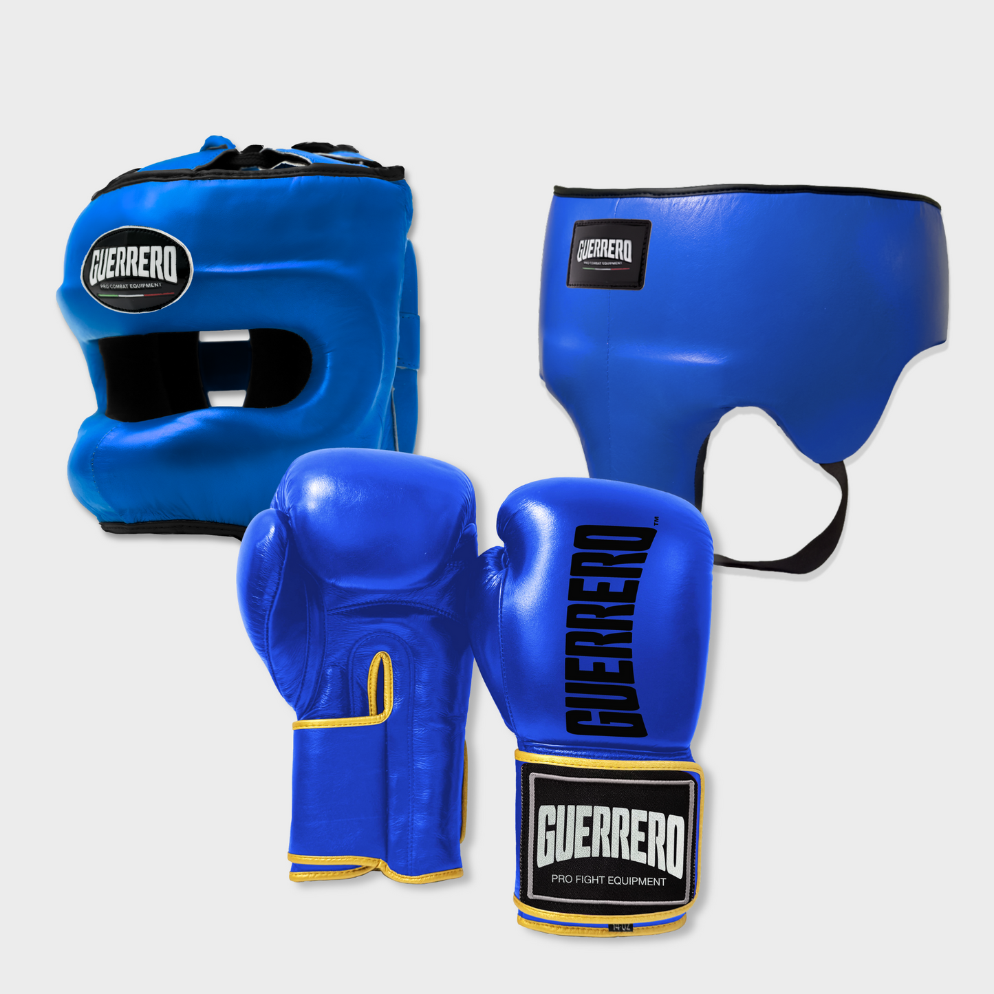 Guantoni Titan Più Caschetto Max Vision e Conchiglia Protettiva Blu in vera pelle | Guerrero