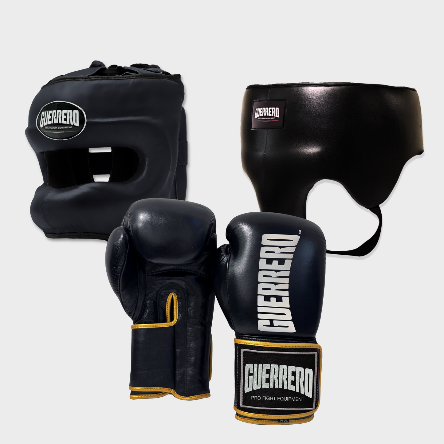 Guantoni Titan Più Caschetto Max Vision e Conchiglia Protettiva Nero in vera pelle | Guerrero