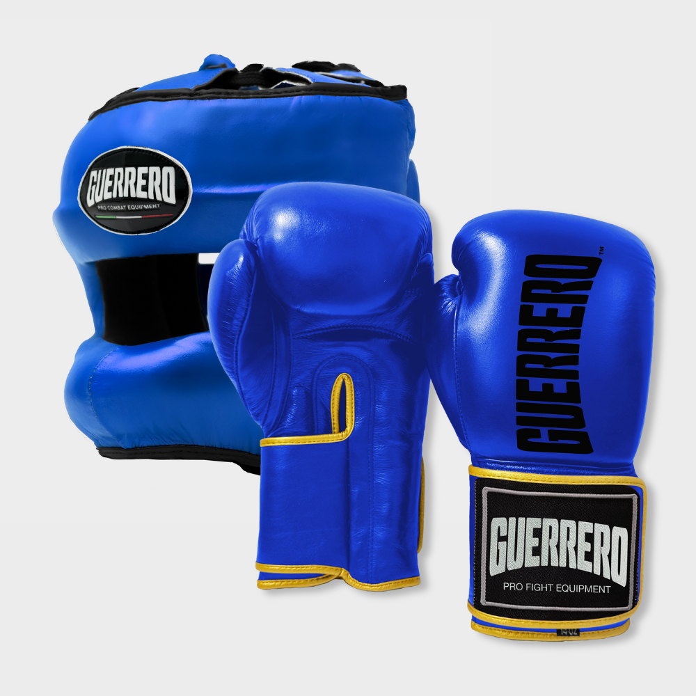 Guantoni Titan Più Caschetto Max Vision Blu in vera pelle | Guerrero