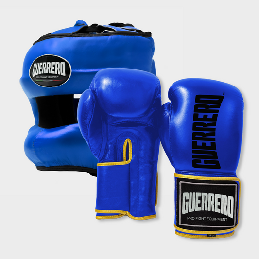 Guantoni Titan Più Caschetto Max Vision Blu in vera pelle | Guerrero