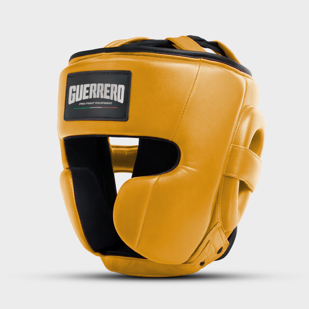Titan Gloves Plus Full Guard Gold Headguard in Genuine Leather | Guerrero