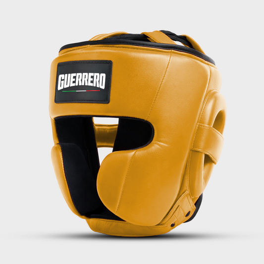 Caschetto da Boxe Full Guard Oro In Vera Pelle | Guerrero™