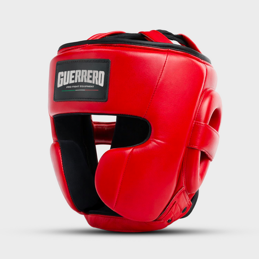 Caschetto da Boxe Full Guard Rosso In Vera Pelle | Guerrero™