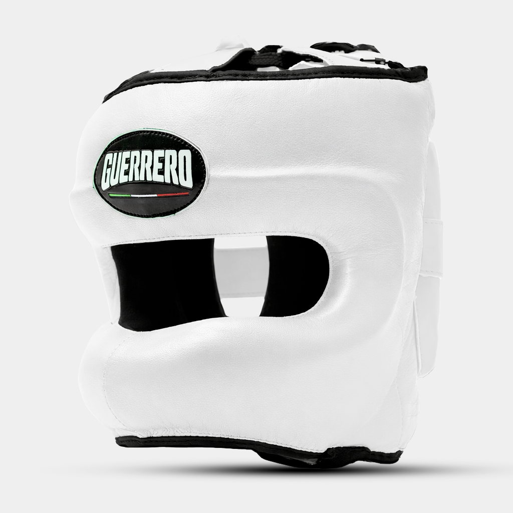 Sparring Kit Guantoni PRO Più Caschetto Face Shield Bianco in vera pelle | Guerrero