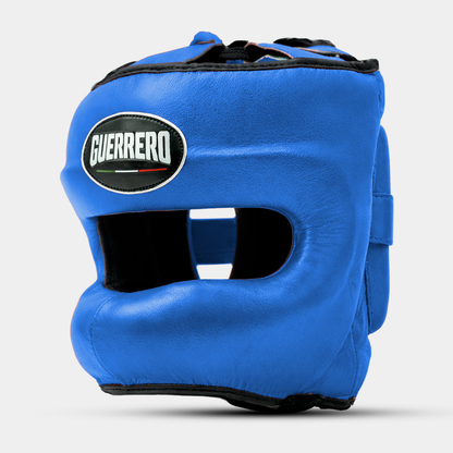 Kit de sparring PRO: guantes y protector de cabeza Max Vision azul de cuero genuino | Guerrero