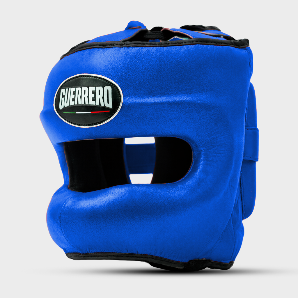 Caschetto da Boxe Face Shield Blu In Vera Pelle | Guerrero™