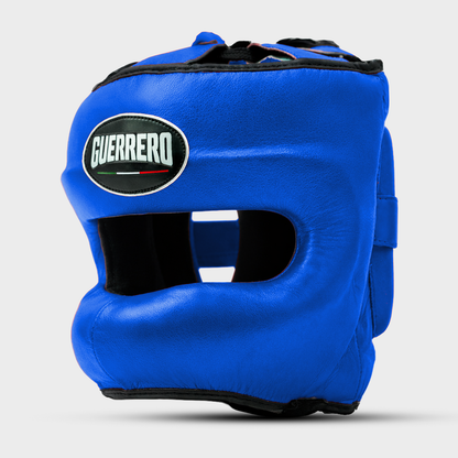 Caschetto da Boxe Face Shield Blu In Vera Pelle | Guerrero™
