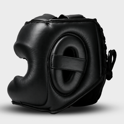 Casque de boxe en cuir véritable noir avec visière | Guerrero™