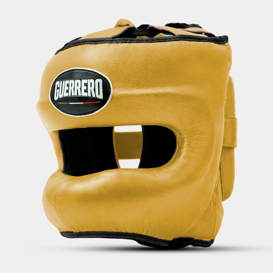 Caschetto da Boxe Face Shield Oro In Vera Pelle | Guerrero™