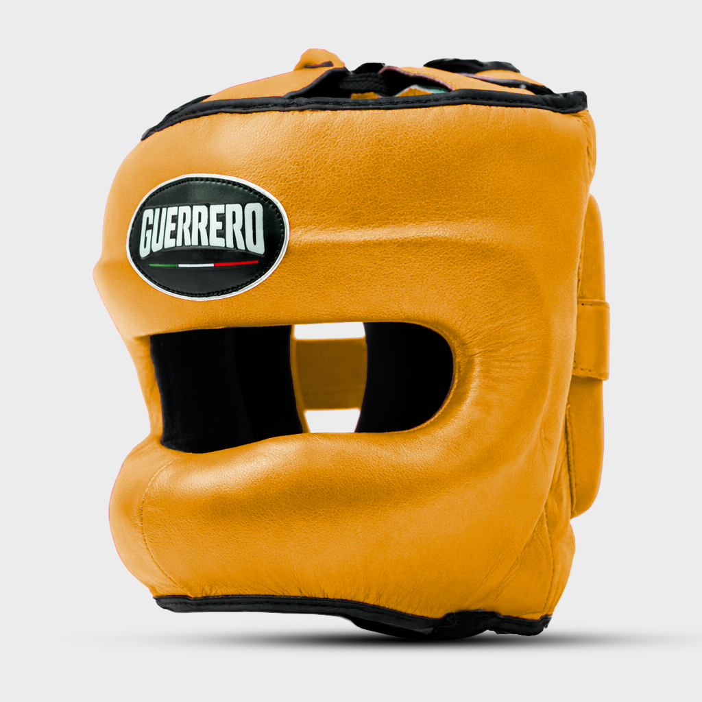 Sparring Kit PRO Gloves Plus Max Vision Headguard and Gold Protective Cup in Genuine Leather | Guerrero