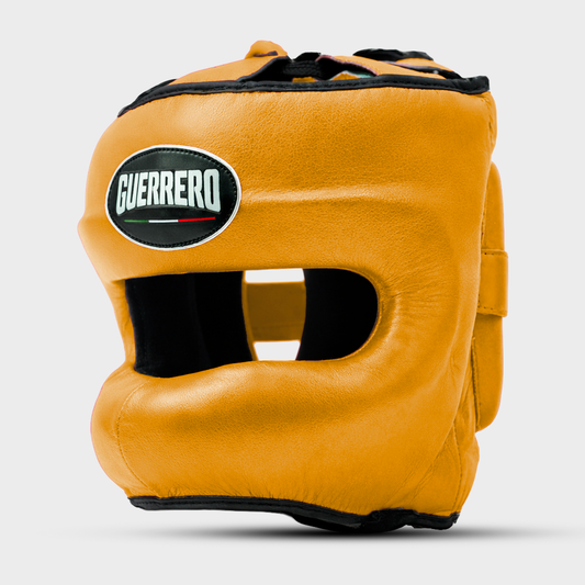 Caschetto da Boxe Face Shield Oro In Vera Pelle | Guerrero™