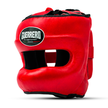 Face Shield Red Genuine Leather Boxing Helmet | Guerrero™