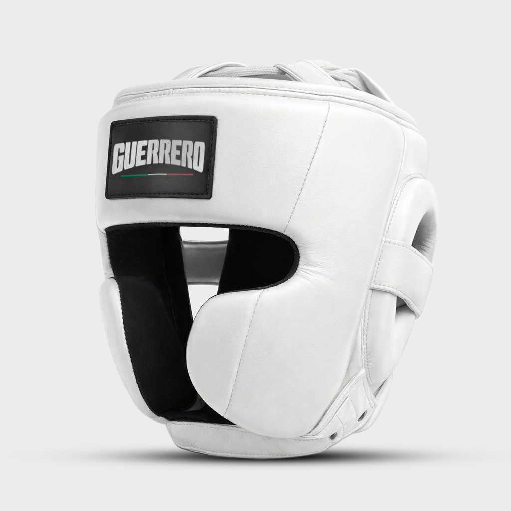 Kit de sparring PRO: guantes y protector de cabeza Full Guard blancos de cuero genuino | Guerrero