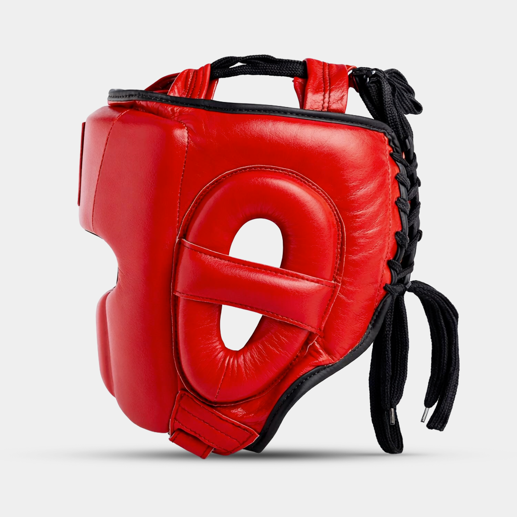 Full Guard Red Genuine Leather Boxing Helmet | Guerrero™