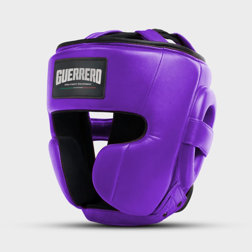 Titan Gloves Plus Full Guard Headguard in Purple Genuine Leather | Guerrero