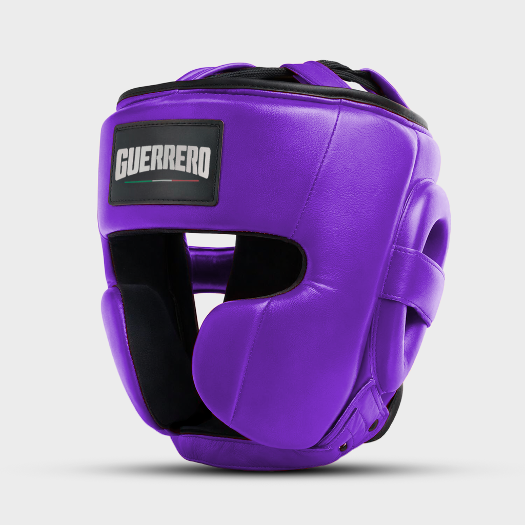 Sparring Kit Guantoni PRO Più Caschetto Full Guard E Paratibia Impact Viola in vera pelle | Guerrero
