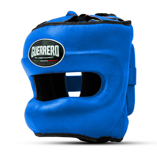 Caschetto da Boxe Face Shield Blu In Vera Pelle | Guerrero™