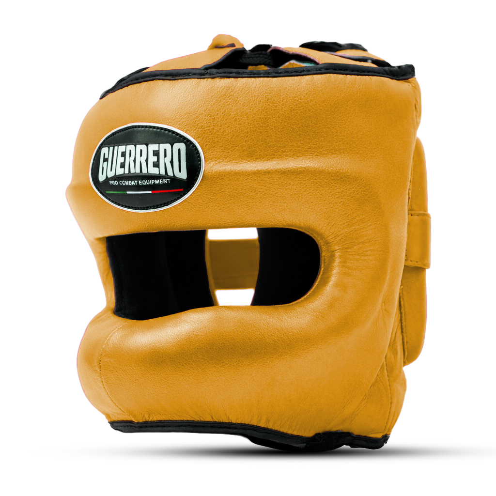 Face Shield Gold Genuine Leather Boxing Helmet | Guerrero™