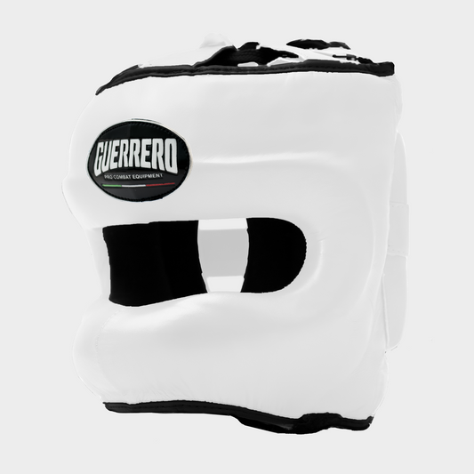 Casque de boxe en cuir véritable blanc avec visière | Guerrero™