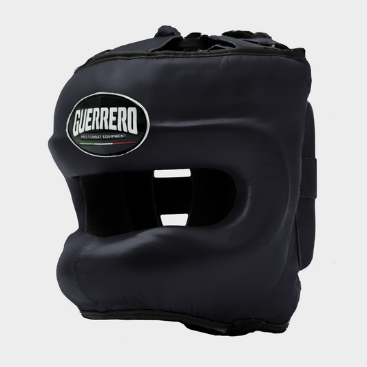 Casque de boxe en cuir véritable noir avec visière | Guerrero™