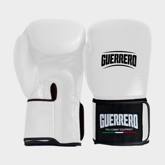 Gants de boxe blancs en cuir véritable–Série Strap | Guerrero™