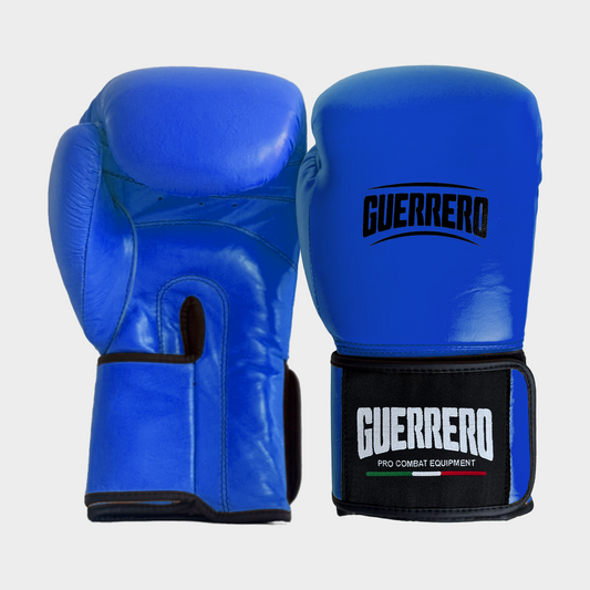 Gants de boxe bleus en cuir véritable–Série Strap | Guerrero™