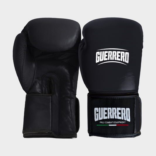 Gants de boxe en cuir véritable noir–Série Strap | Guerrero™
