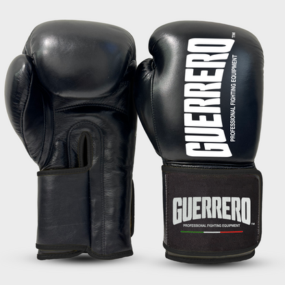 Sparring-Set Titan Black Edges Handschuhe plus Max Vision Kopfschutz aus schwarzem Echtleder | Guerrero