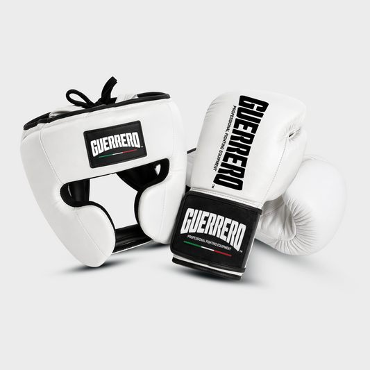 Sparring Kit Guantoni PRO Più Caschetto Full Guard Bianco in vera pelle | Guerrero