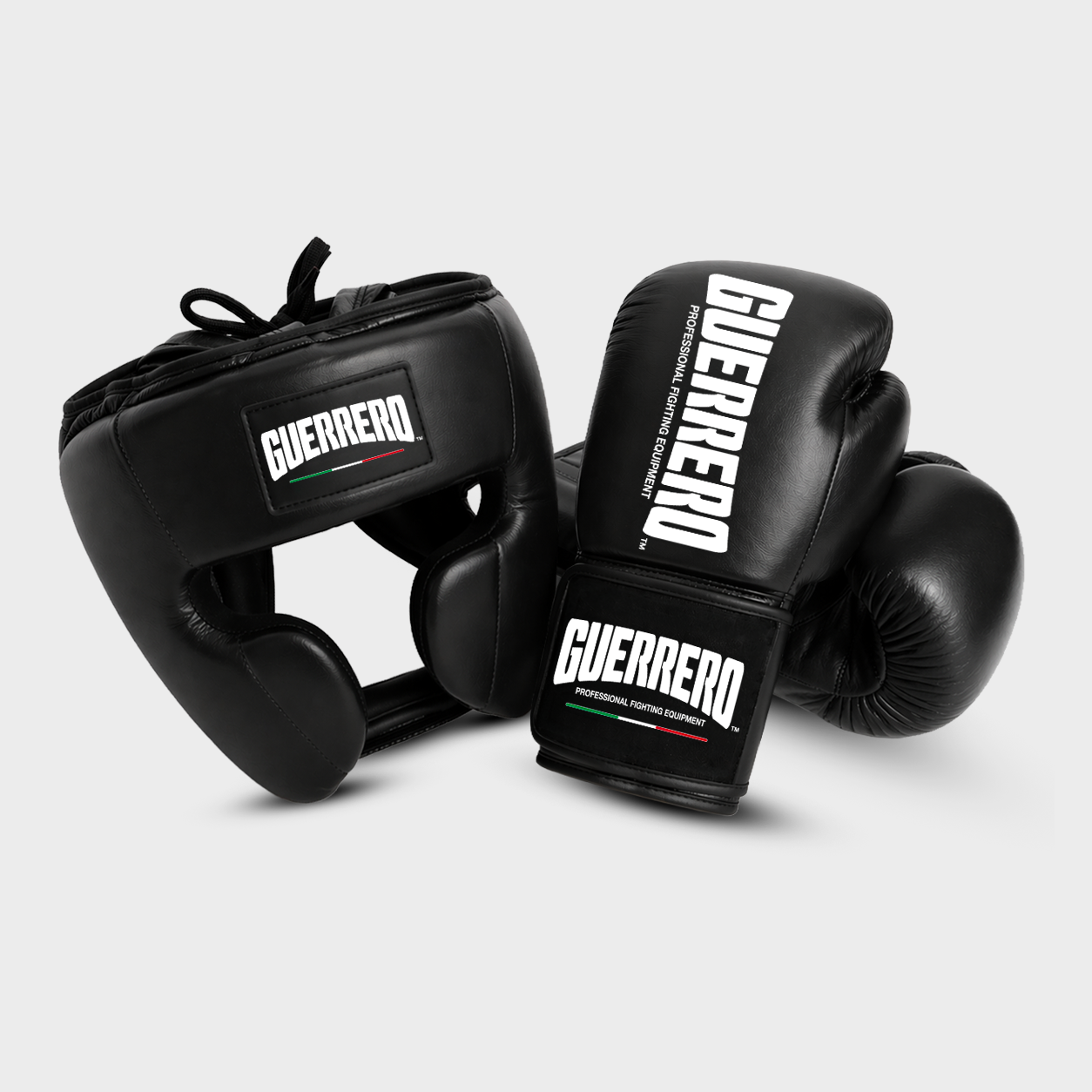 Sparring Kit PRO Gloves Plus Full Guard Black Headguard in Genuine Leather | Guerrero