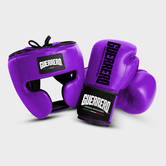 Sparring Kit Guantoni PRO Più Caschetto Full Guard Viola in vera pelle | Guerrero