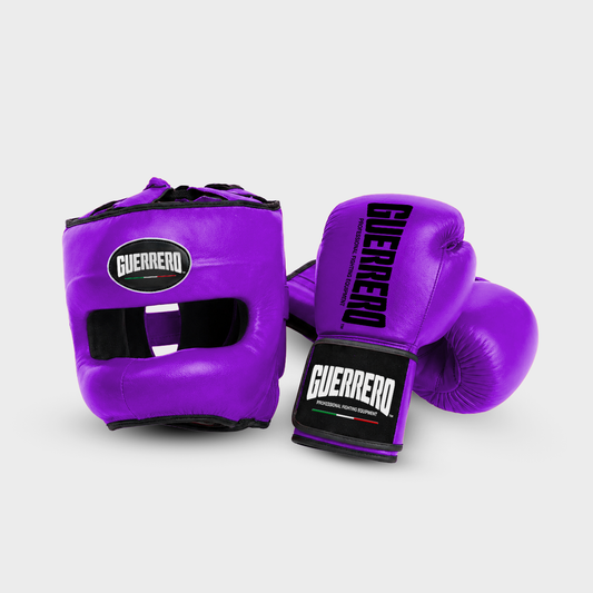 Sparring Kit Guantoni PRO Più Caschetto Max Vision Viola in vera pelle | Guerrero