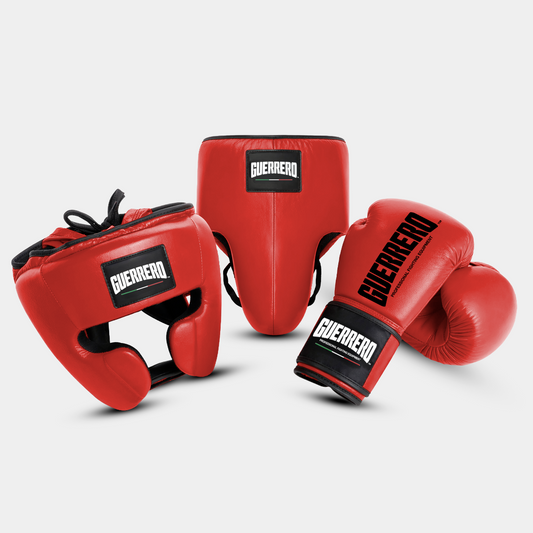 Guantoni Titan Più Caschetto Full Guard E Conchiglia Protettiva Rossi in vera pelle | Guerrero