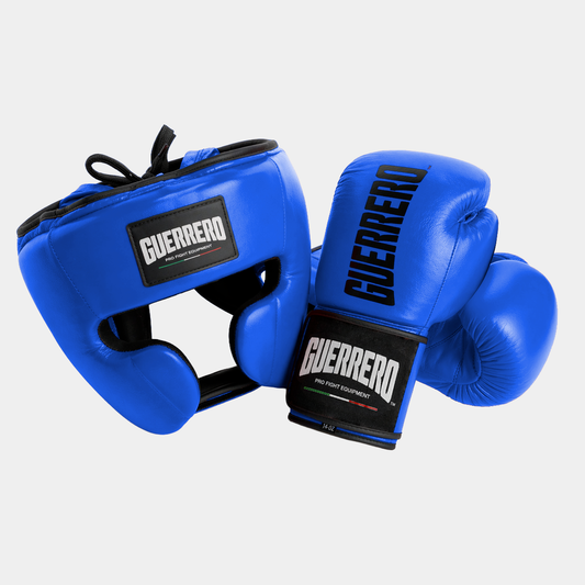 Guantoni Titan Più Caschetto Full Guard Blu in vera pelle | Guerrero