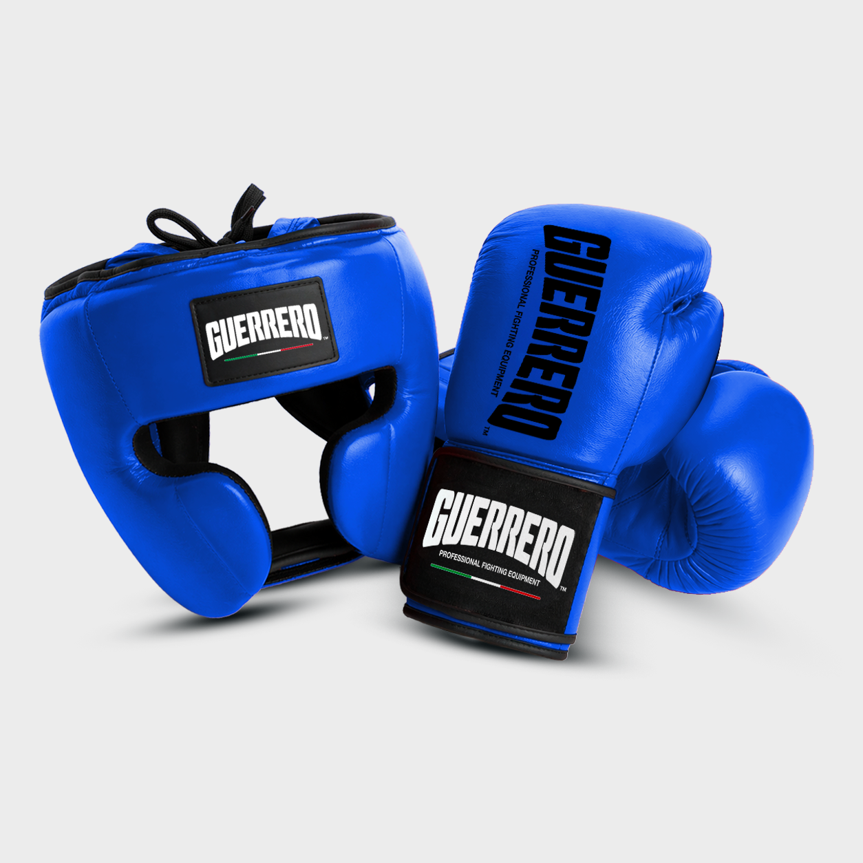 Sparring Kit Guantoni PRO Più Caschetto Full Guard Blu in vera pelle | Guerrero