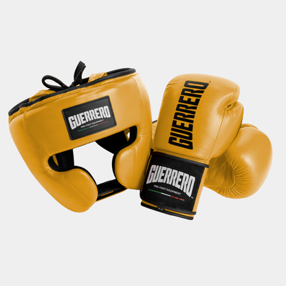 Titan Gloves Plus Full Guard Gold Headguard in Genuine Leather | Guerrero