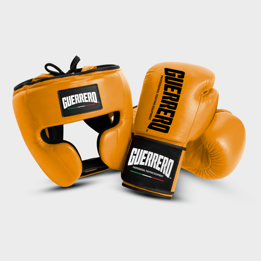 Guantoni Titan Più Caschetto Full Guard Oro in vera pelle | Guerrero