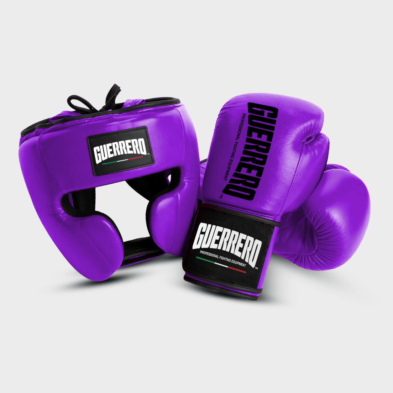 Kit de sparring PRO: guantes y protector de cabeza Full Guard en cuero genuino morado | Guerrero