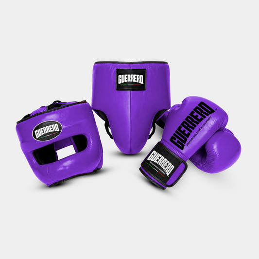 Guantoni Titan Più Caschetto Max Vision e Conchiglia Protettiva Viola in vera pelle | Guerrero