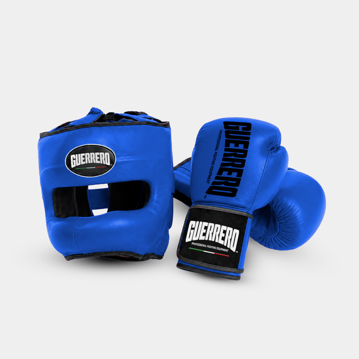 Kit de sparring PRO: guantes y protector de cabeza Max Vision azul de cuero genuino | Guerrero