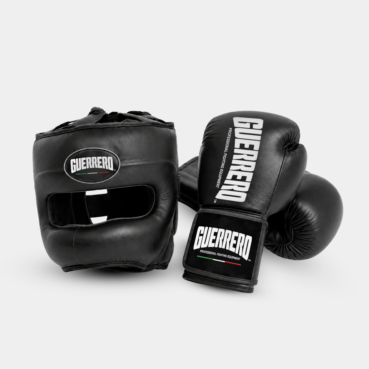 Sparring Kit Guantoni PRO Più Caschetto Max Vision Nero in vera pelle | Guerrero