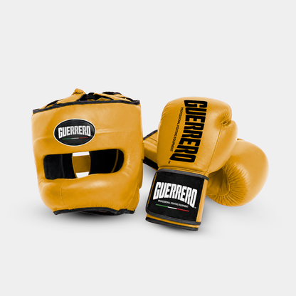 Sparring Kit Guantoni PRO Più Caschetto Max Vision Oro in vera pelle | Guerrero