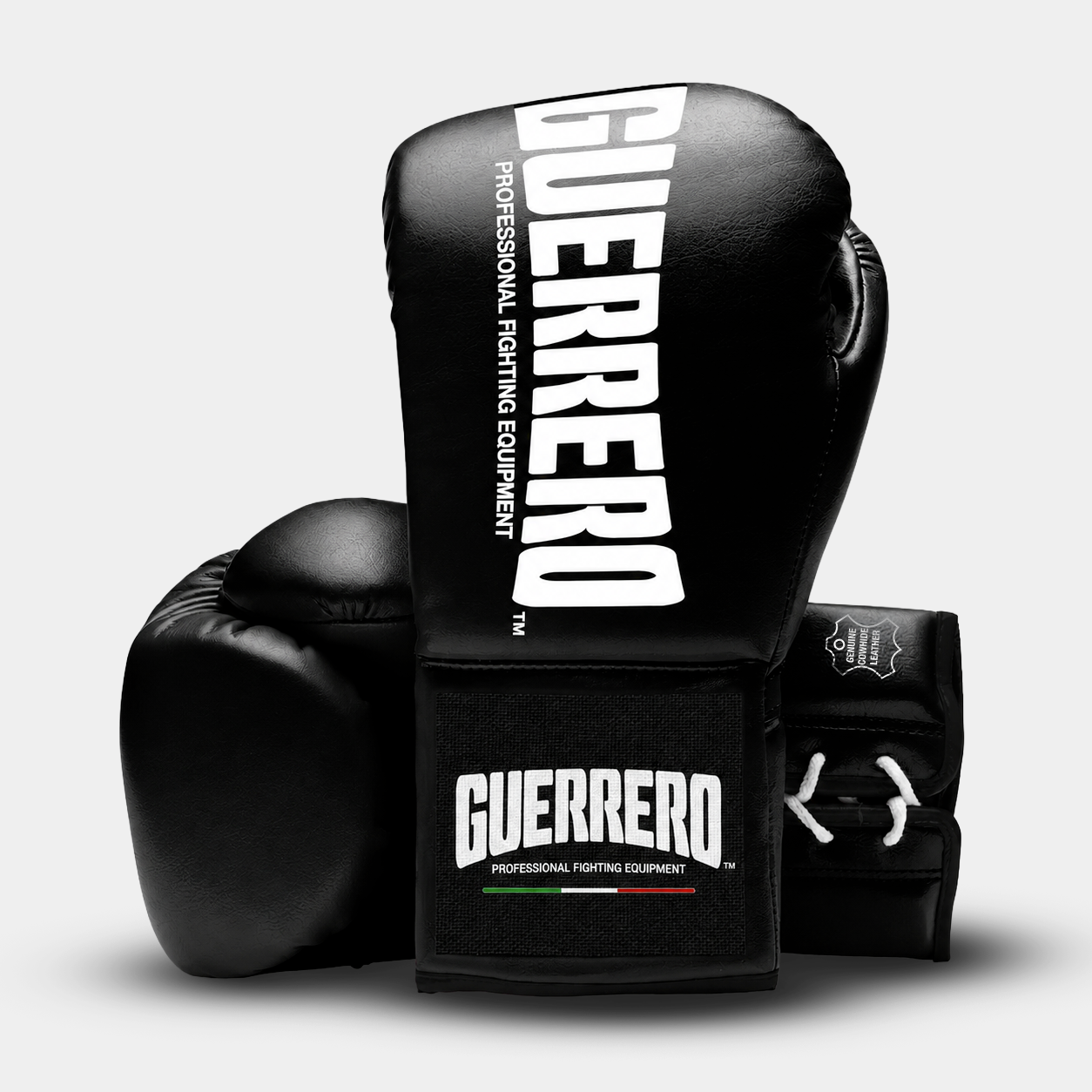 Guantoni da Boxe in Vera Pelle Lace Neri | Guerrero™